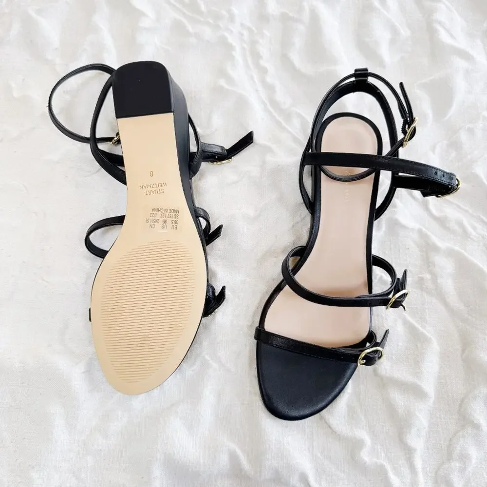 Stuart Weitzman Grecian Buckle Wedge Sandal In Black Leather Size 8 New - Picture 6 of 7
